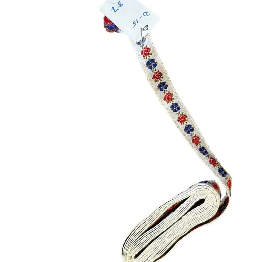 Vintage red and blue floral 1/2 inch ribbon - 7yards
